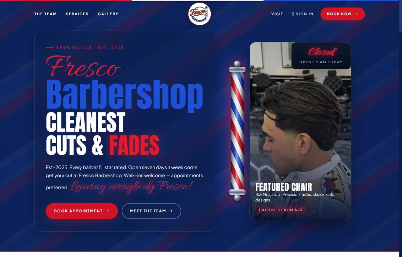 Fresco Barbershop homepage screenshot