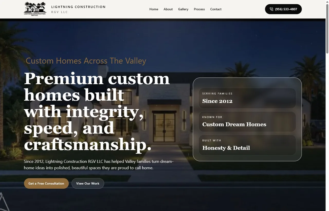 Lightning Construction RGV homepage screenshot